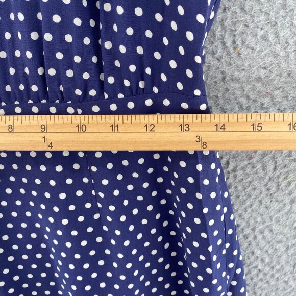 Fossil Dress Womens 2 Navy Polka Dot Silk Fit & Flare Raglan Short Sleeve Mini - Picture 8 of 10